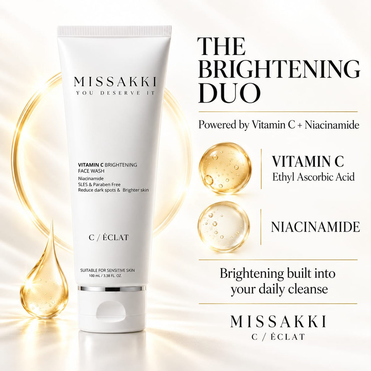 Vitamin C & Niacinamide Face Wash | For Skin Brightening, Glowing| Dullness Reduction| Hydrates | Suitable For Oily, Dry & Sensitive Skin FACE WASH (100 ml)