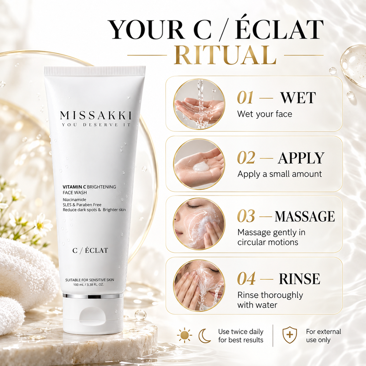 Vitamin C & Niacinamide Face Wash | For Skin Brightening, Glowing| Dullness Reduction| Hydrates | Suitable For Oily, Dry & Sensitive Skin FACE WASH (100 ml)